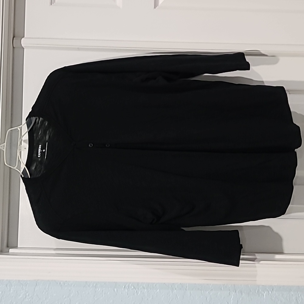 Used Express Mens 3/4 Sleeve Henley Black Knit Shirt. Size: XL